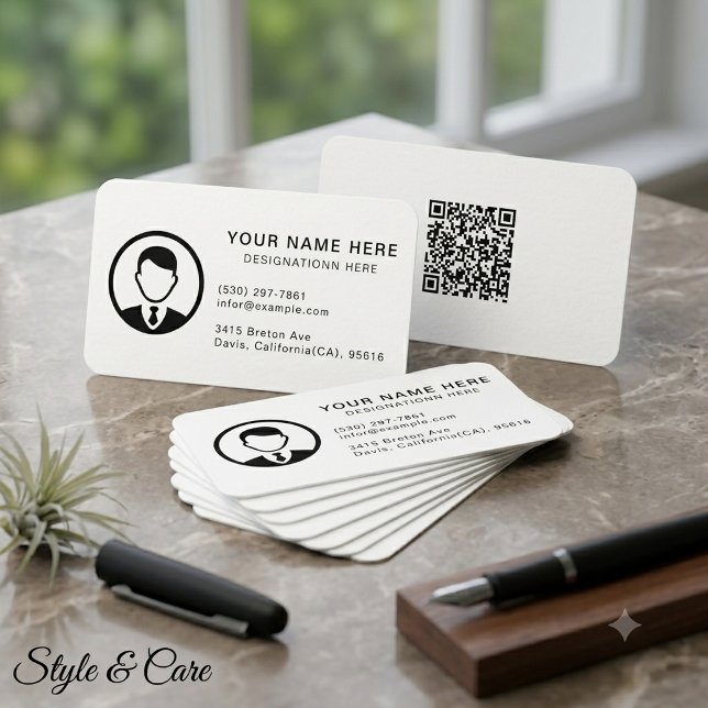 Redigerbar Foto & QR-kod Professionell Visitkort (Editable Photo & QR Code Professional Business Card)