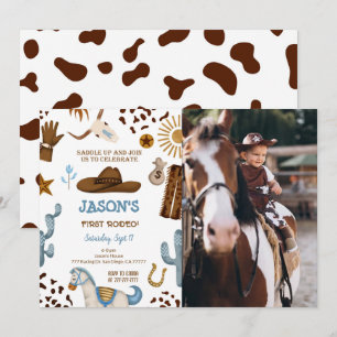 Redigerbar fotoinbjudan till Cowboy Birthday Birth Inbjudningar
