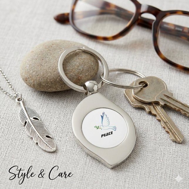 Redigerbar Fredlig Text Duva Bild Nyckelring Prese (Editable Peace Text Pigeon Image Keychain Gift)