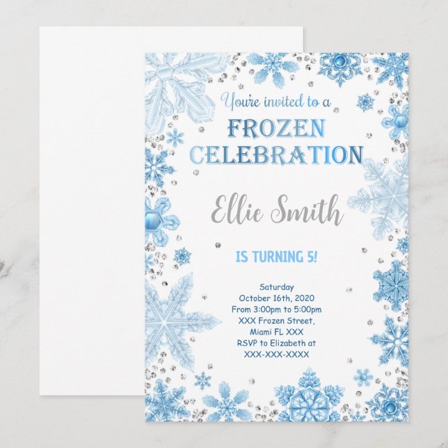 Redigerbar Frozen födelsedagsinbjudan Inbjudningar (Fram/baksida)