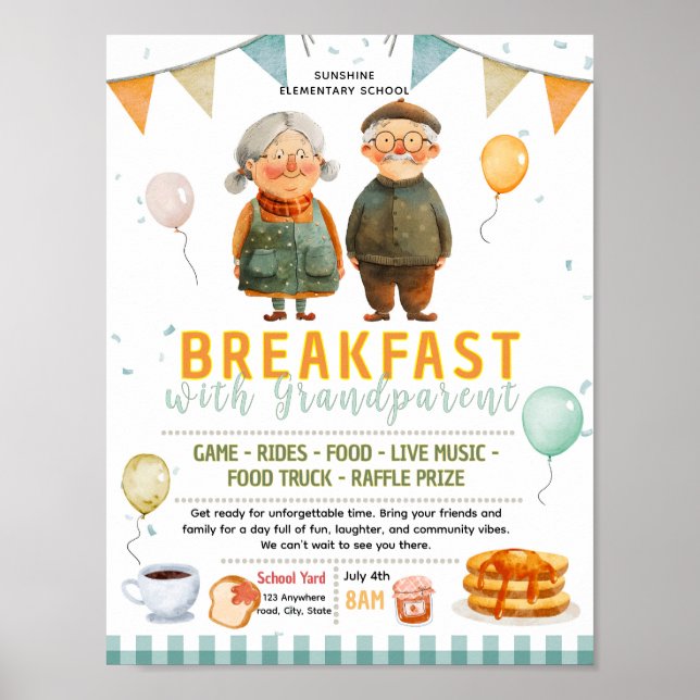 Redigerbar frukost med mormor/farmor flyer poster (Framsidan)