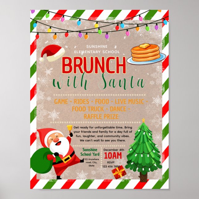 Redigerbar frukost med tomte välgörenhetsflygblad poster (Framsidan)
