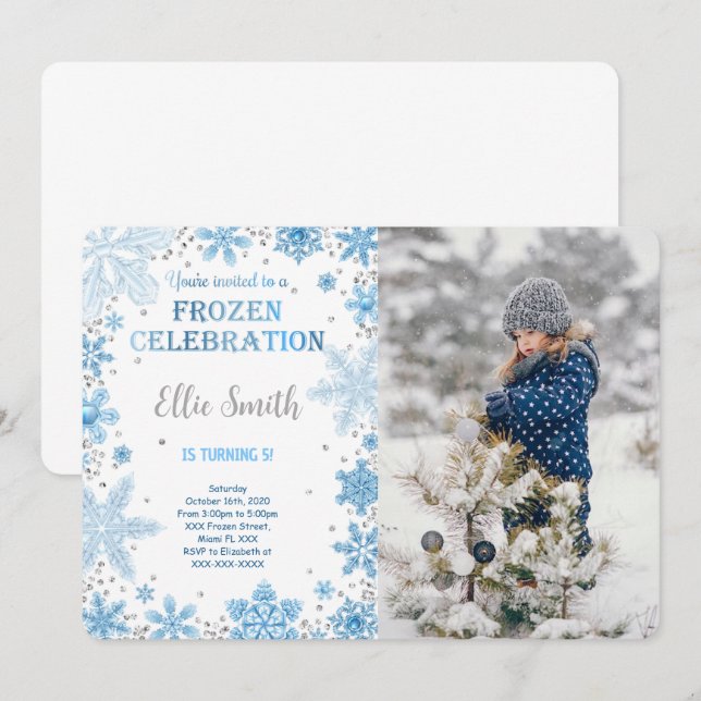 Redigerbar Fryst Födelsedags Foto Inbjudan (Fram/baksida)