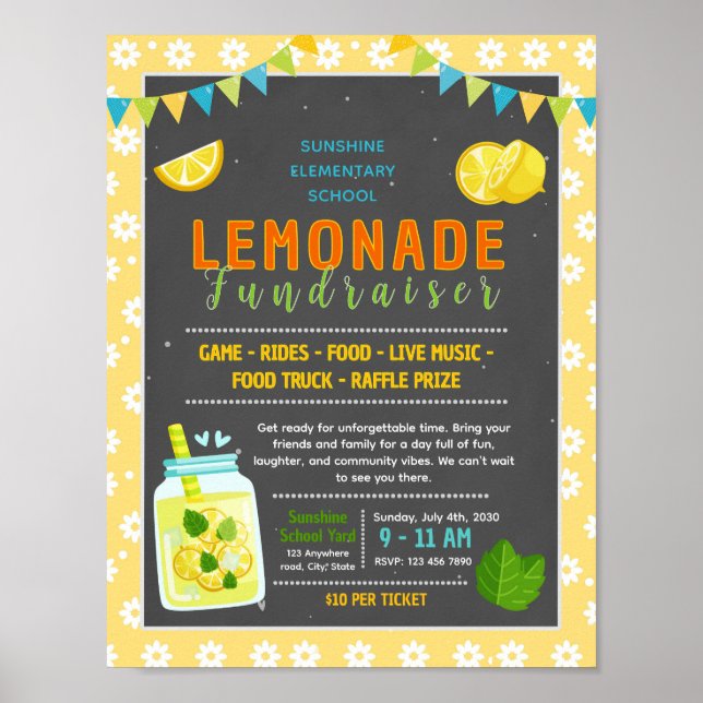 Redigerbar fundraiseraffisch för lemonad poster (Framsidan)