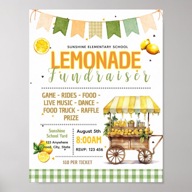 Redigerbar fundraiseraffisch för lemonad poster (Framsidan)