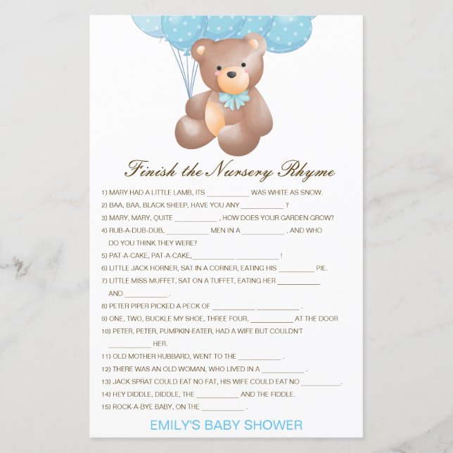 Redigerbar Fyll i Nursery Rim med Svar (Framsida)