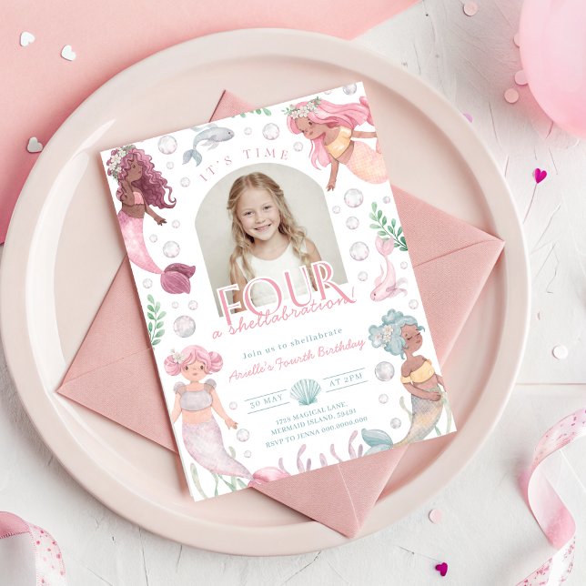 Redigerbar Fyra Sjöjungfru Inbjudan Flickan Utskri (Editable Four Mermaid Invitation Girl Printable
)