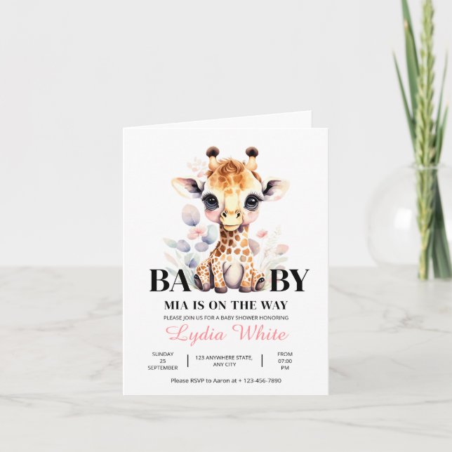 REDIGERBAR Giraff Bebis firande flicka bebis firan Inbjudan (Framsida)
