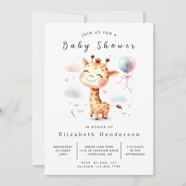 Redigerbar Giraffe Baby Shower Inbjudningar (Framsida)