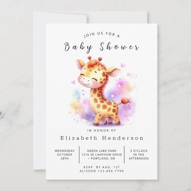 Redigerbar Giraffe Baby Shower Inbjudningar (Framsida)