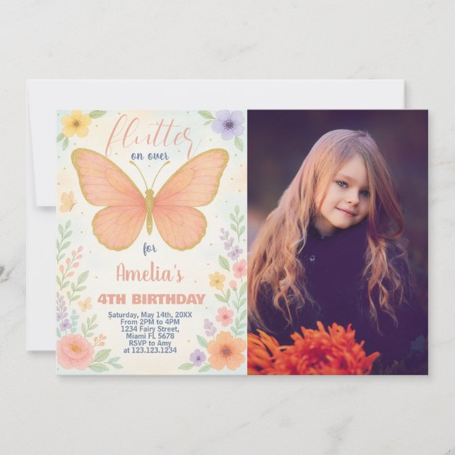 Redigerbar Glitter Butterfly Birthday-inbjudan Inbjudningar (Framsida)