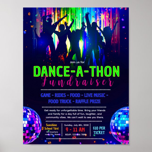 Redigerbar glow dance-a-thon flygblad poster (Framsidan)