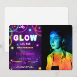 Redigerbar Glow Födelsedagsfoto Inbjudan