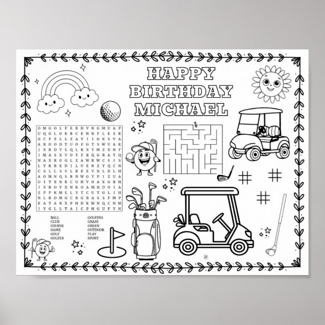 Redigerbar golf födelsedagsfärgningmatta  poster (Framsidan)