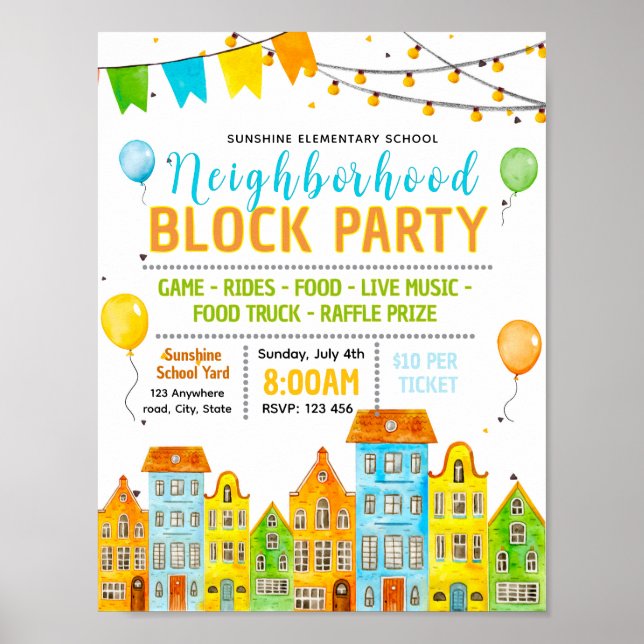 Redigerbar grannskapsblockfestflygblad poster (Framsidan)