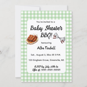 Redigerbar grön gingham BBQ Baby Shower Inbjudningar