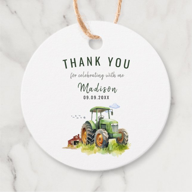 Redigerbar Grönt Tractor Birthday Gåvor Etiketter (Framsida)
