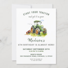 Redigerbar Grönt Tractor Birthday-inbjudan Inbjudningar