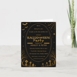Redigerbar gul Halloween-fest-inbjudan Kort