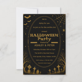 Redigerbar gul Halloween-fest-inbjudan Tack Kort