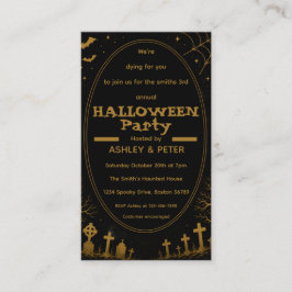 Redigerbar gul Halloween-fest-inbjudan Visitkort