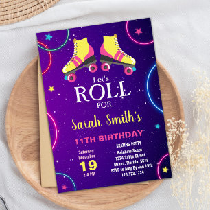 Redigerbar Gult och Rosa Roller Skate Party Inbjud Inbjudningar
