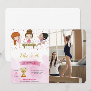 Redigerbar Gymnastics Birthday Photo-inbjudan Inbjudningar