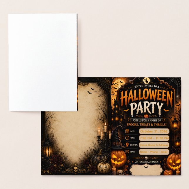 Redigerbar Halloween-festinkallelsen | Gotisk pump Folierat Kort (Display)