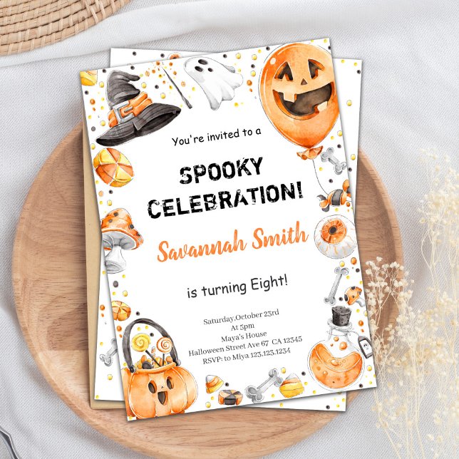 Redigerbar Halloween-födelsedagsinbjudan Inbjudningar (Halloween Birthday Invitations)
