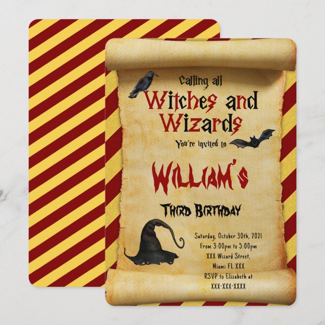Redigerbar Halloween-födelsedagsinbjudan Inbjudningar (Fram/baksida)