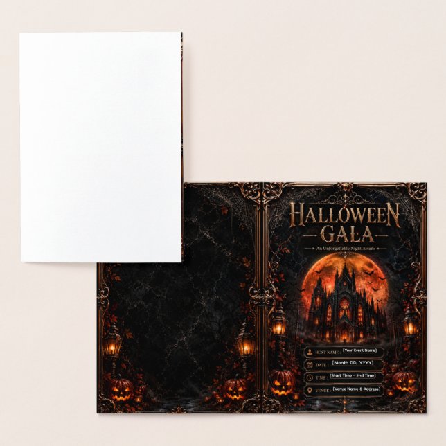 Redigerbar Halloween-gala-inbjudan | Gotisk Folierat Kort (Display)