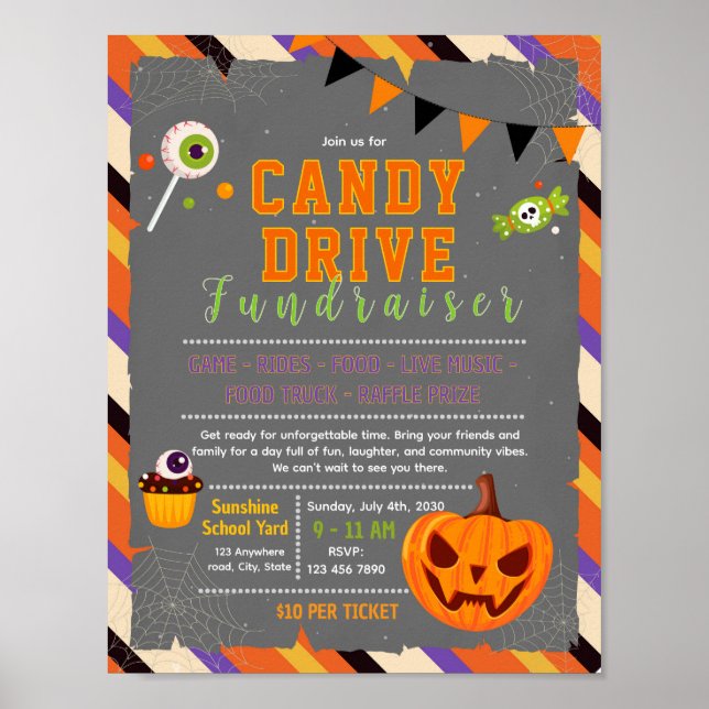 Redigerbar Halloween-godis-insamling fundraiser fl Poster (Framsidan)