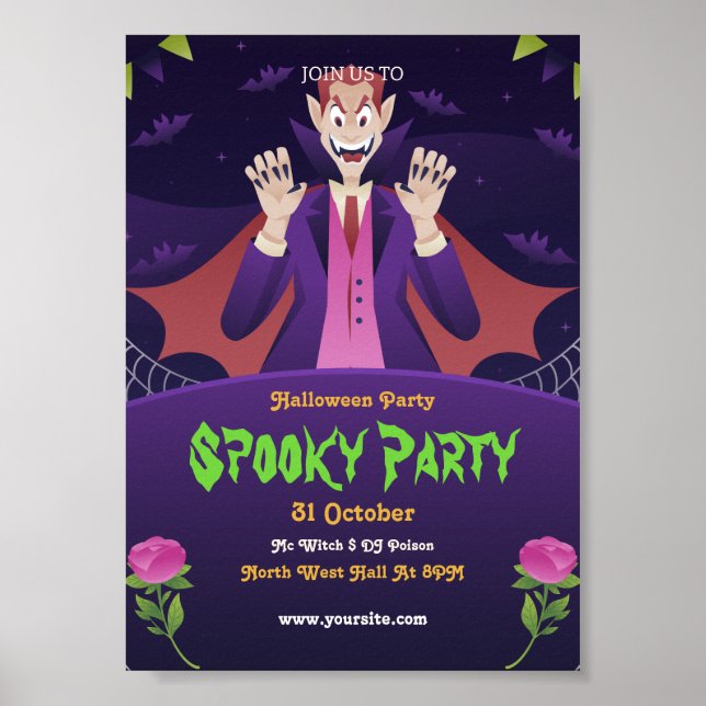 Redigerbar Halloween-inbjudan, Halloween-fest  Poster (Framsidan)