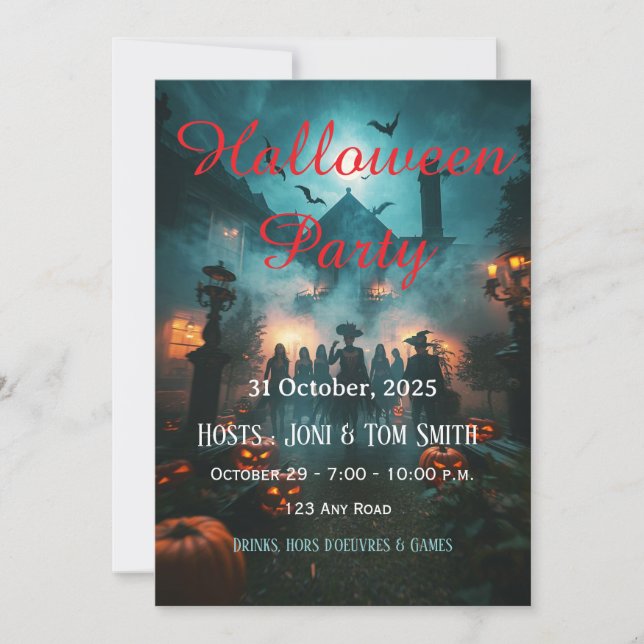 Redigerbar Halloween-inbjudan till spökhus  Inbjudningar (Framsida)