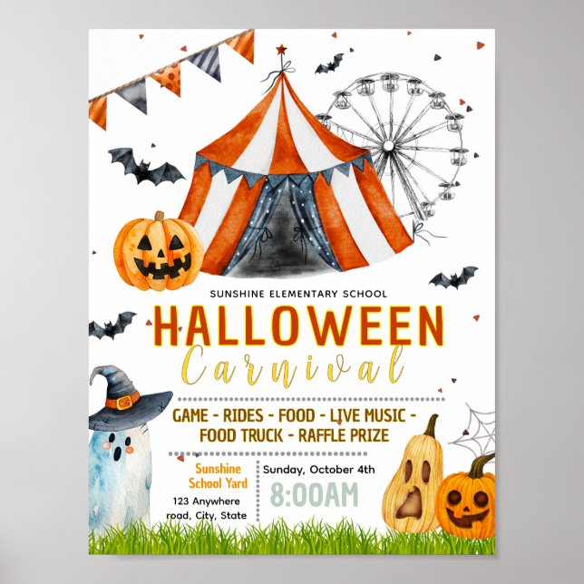 Redigerbar halloween karneval cirkus flyer poster (Framsidan)
