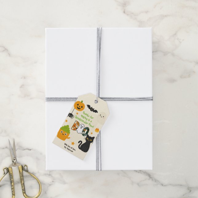 Redigerbar Halloween - liten monsterbash - Presentetikett (Med Snöre)