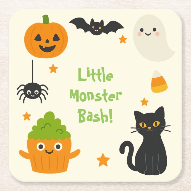 Redigerbar Halloween - liten monsterbash - Underlägg Papper Kvadrat (Framsidan)