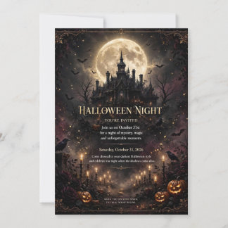 Redigerbar Halloween natt gotisk slott festinbjuda Inbjudningar