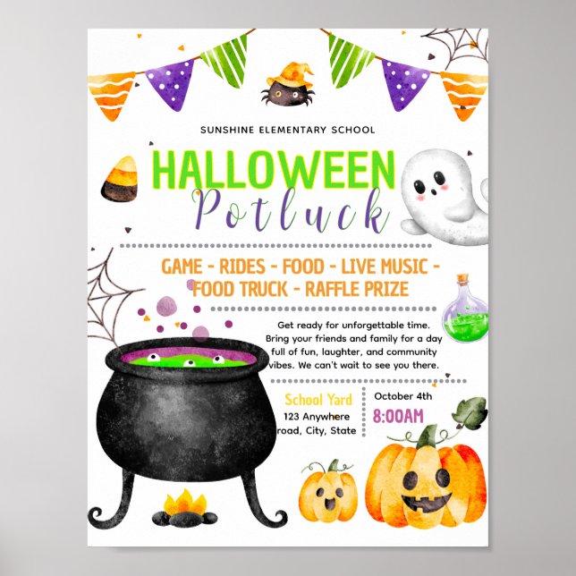 Redigerbar Halloween potluck insamlingsflyg Poster (Framsidan)