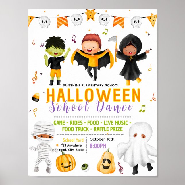 Redigerbar Halloween-skoldansflygblad Poster (Framsidan)