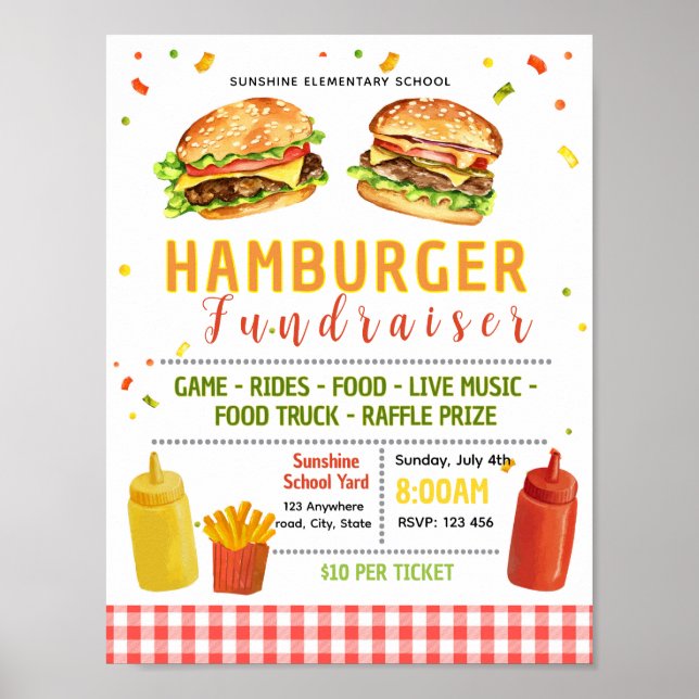 Redigerbar hamburgermiddag fundraisingaffisch poster (Framsidan)