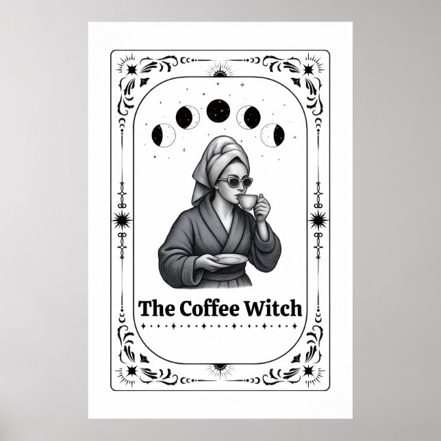 Redigerbar Häxig Tarotkort Kaffeälskare Whimsical Poster (Framsidan)
