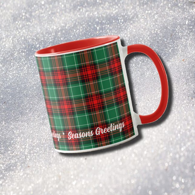 Redigerbar Helgdag Red Grönt Play Mugg (Holiday Red Green Holly Plaid Editable Coffee Mug)
