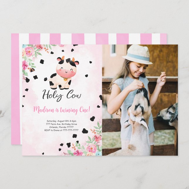 Redigerbar Heliga Fotoinbjudan till födelsedagsfot Inbjudningar (Fram/baksida)