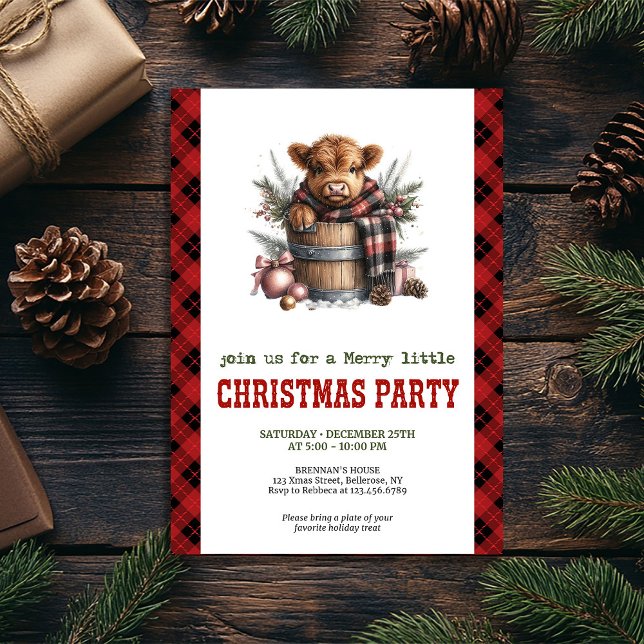 Redigerbar Highland-ko julfirande kort (Editable highland cow Christmas celebration card)