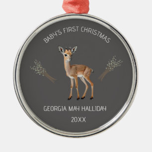 Redigerbar Hjort och Cattails Baby Första jul Julgransprydnad Metall