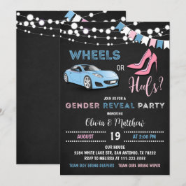 Redigerbar Hjul eller Heels Gender Visa Party Inbjudningar