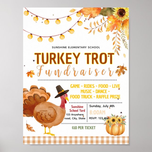 Redigerbar höst kalkon-trott fundraiser flygblad poster (Framsidan)