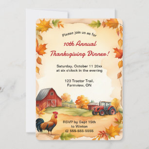 Redigerbar höstbondhöns Traktor Thanksgiving Inbjudningar