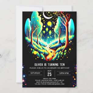 Redigerbar i Skogen Fireflies Birthday Inbjudningar